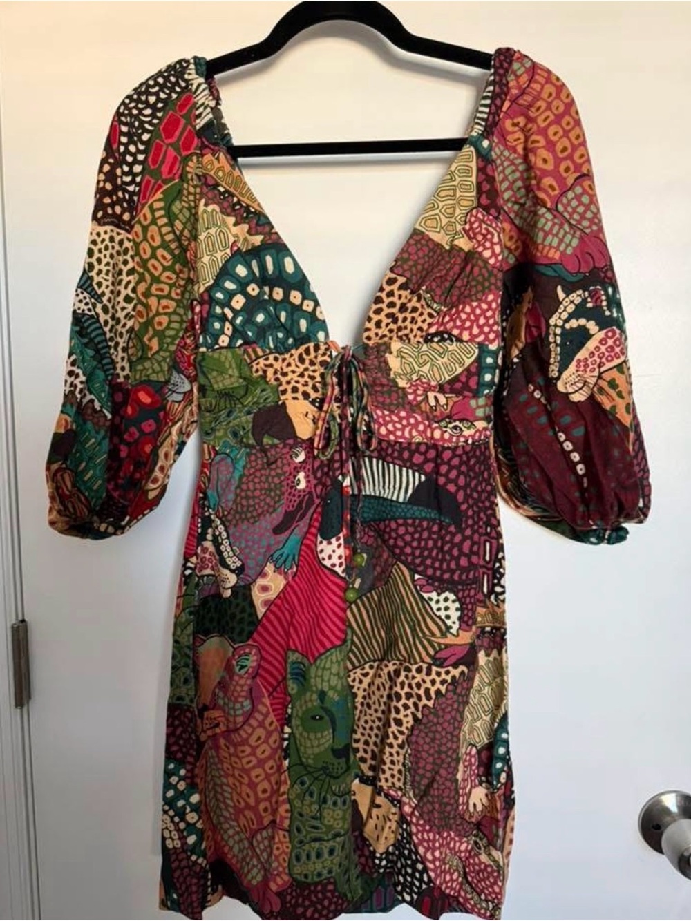 FARM Rio Multicolor Patchwork Tie-Front Mini Dress - Picture 3 of 4